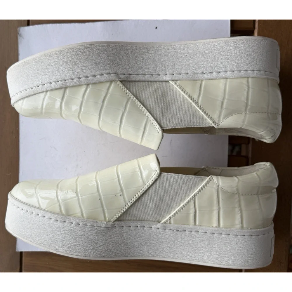 Womens Vince Warren Slip On Crocodile Embossed Ivory White Platform Sneaker 8.5